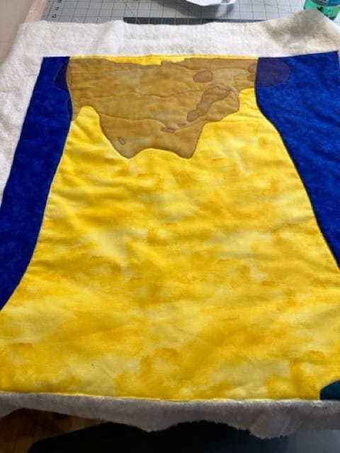 yellow art quilt in progress